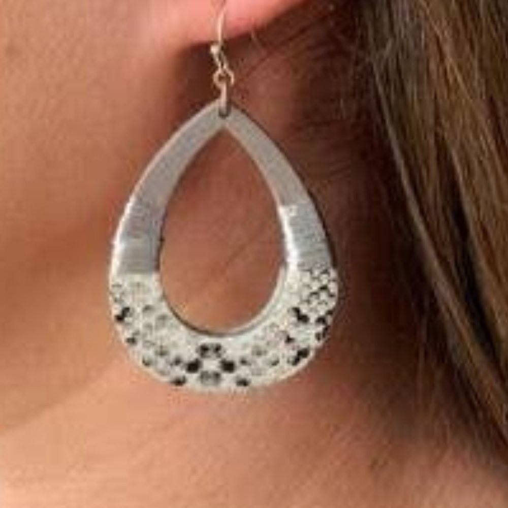 Silver Snakeskin Tear Drop Dangle Earrings